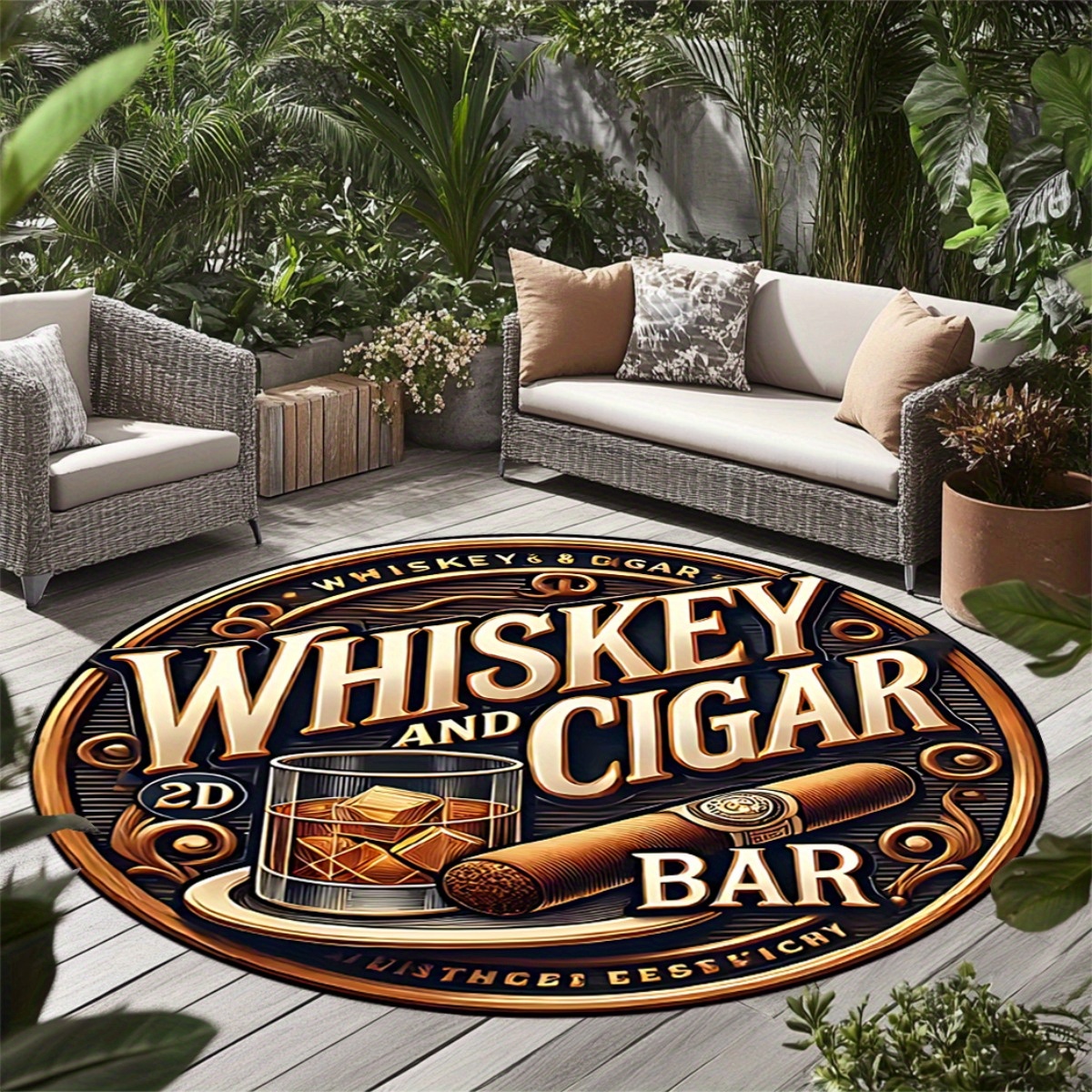 Home Decor Bathroom Ideas - Vintage Whiskey Glasses Round Rug, Retro