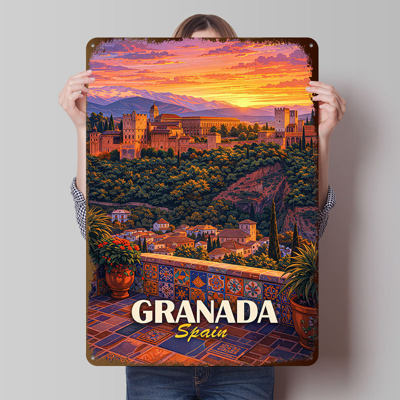 Home Bathroom Exhaust Fan - Granada Spain Alhambra Sunset Tin Poster