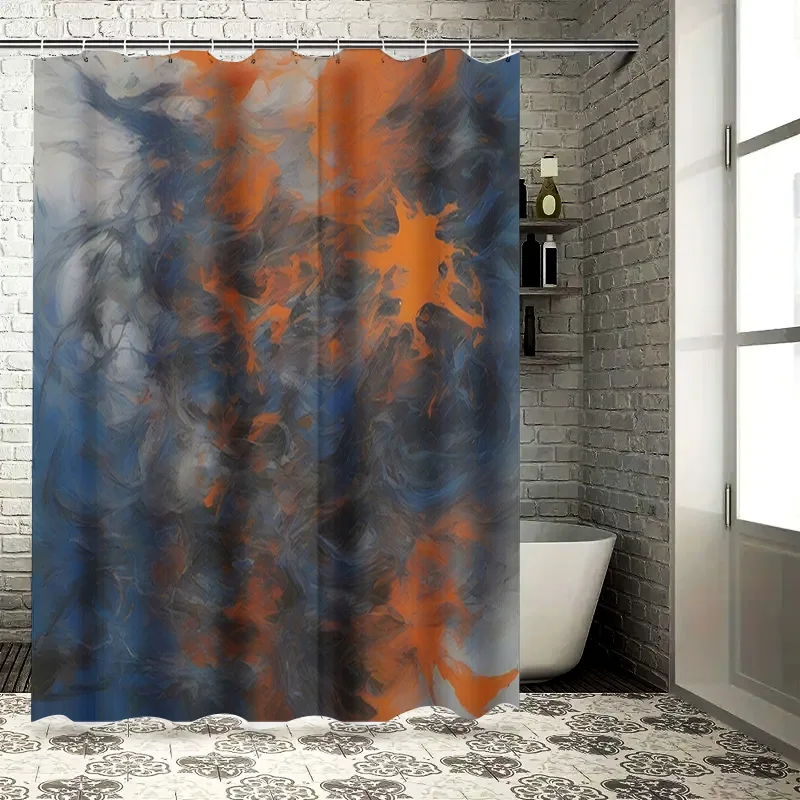 Home Decor Bathroom Ideas - Luxury Blue Orange Watercolor Print Bathroom