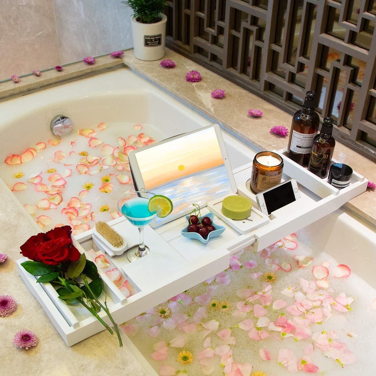 Bathtub Caddy Tray, Bamboo Wat - Bath Caddy Tray avaliação e preço