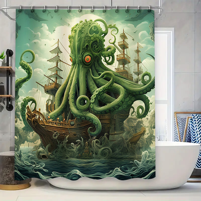 Octopus Ship Shower Curtain Su - Home Decor Bathroom Ideas avaliação e preço