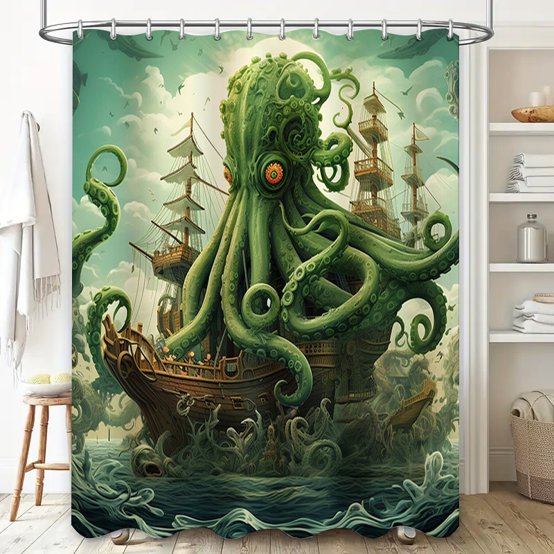 Octopus Ship Shower Curtain Su - Home Decor Bathroom Ideas avaliação e preço