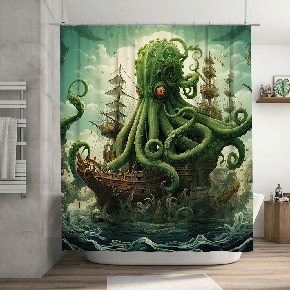 Octopus Ship Shower Curtain Su - Home Decor Bathroom Ideas avaliação e preço