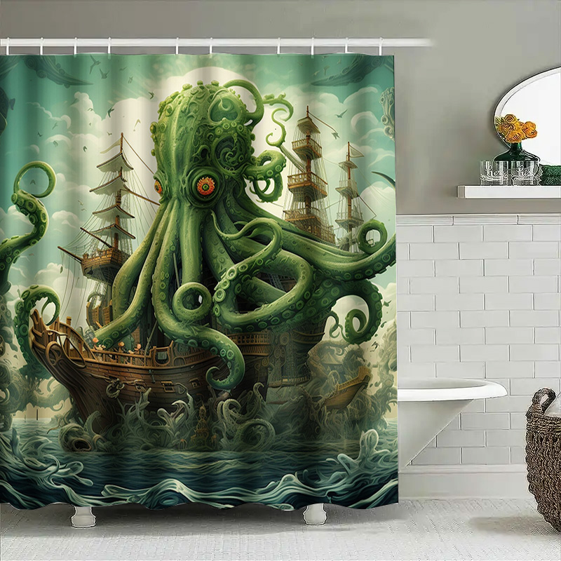 Octopus Ship Shower Curtain Su - Home Decor Bathroom Ideas avaliação e preço