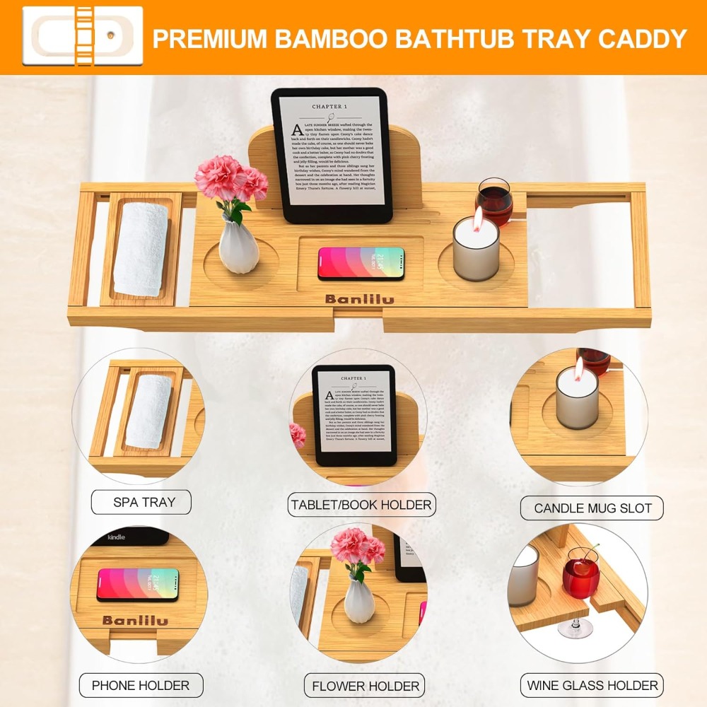 Expandable Bamboo Bath Caddy – - Bath Caddy Tray avaliação e preço