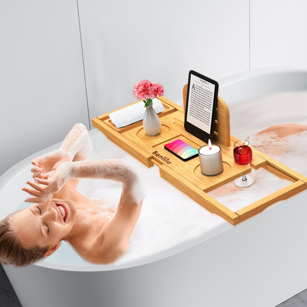 Expandable Bamboo Bath Caddy – - Bath Caddy Tray avaliação e preço