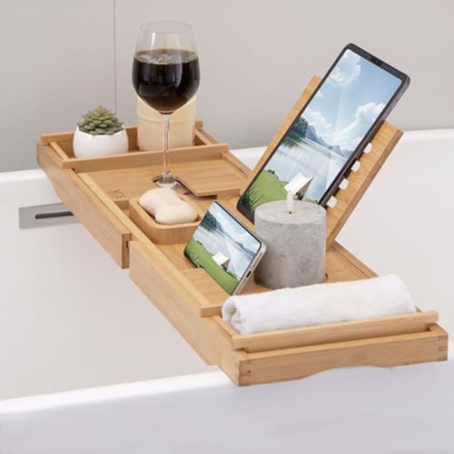 Bamboo Bathtub Caddy Tray - Ex - Bath Caddy Tray avaliação e preço