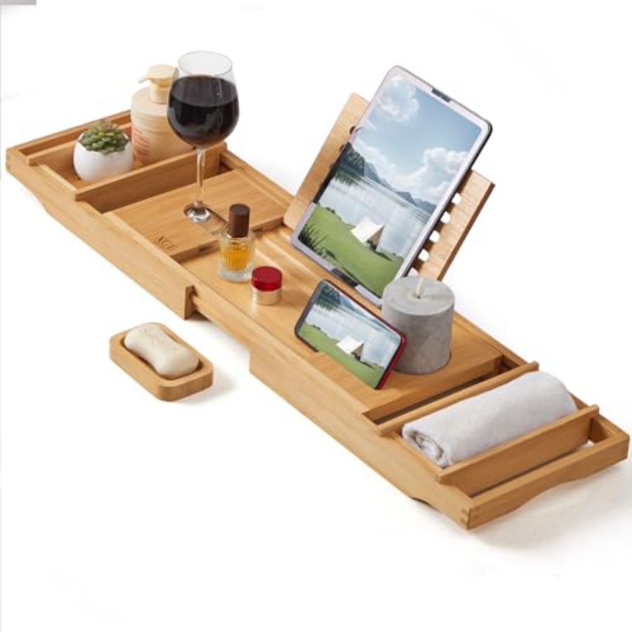 Bamboo Bathtub Caddy Tray - Ex - Bath Caddy Tray avaliação e preço