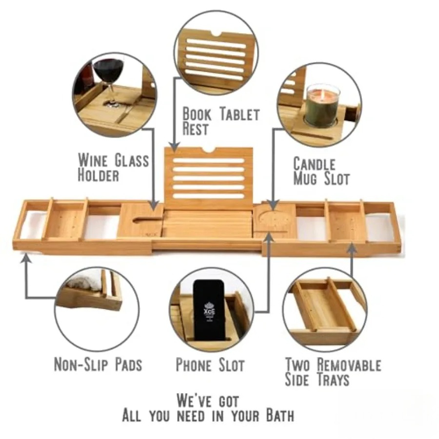 Bamboo Bathtub Caddy Tray - Ex - Bath Caddy Tray avaliação e preço