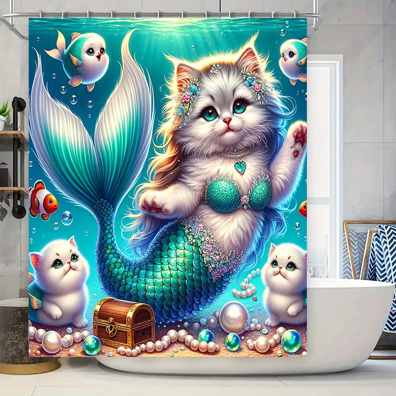 Shower Curtain Mermaid Cat Fis - Home Decor Bathroom Ideas avaliação e preço