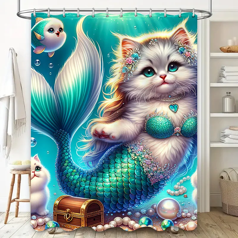 Shower Curtain Mermaid Cat Fis - Home Decor Bathroom Ideas avaliação e preço