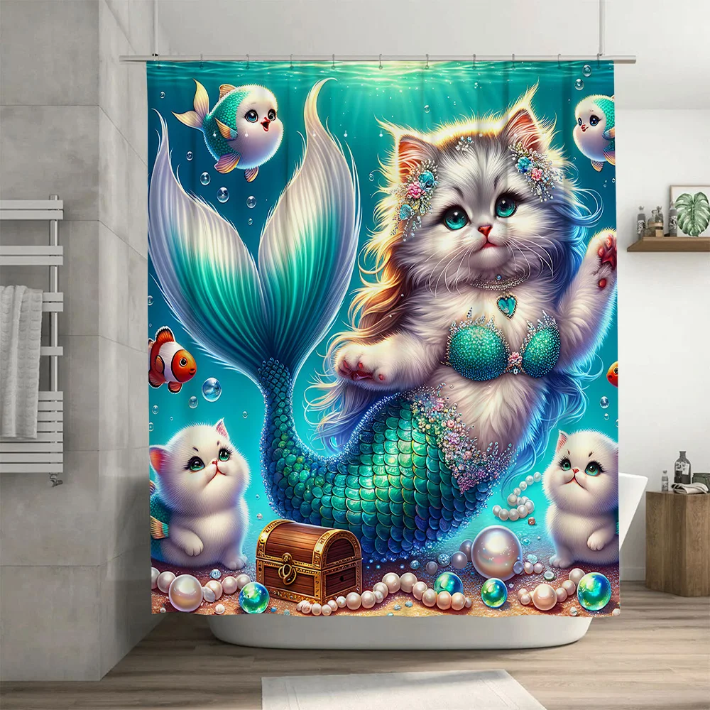Shower Curtain Mermaid Cat Fis - Home Decor Bathroom Ideas avaliação e preço