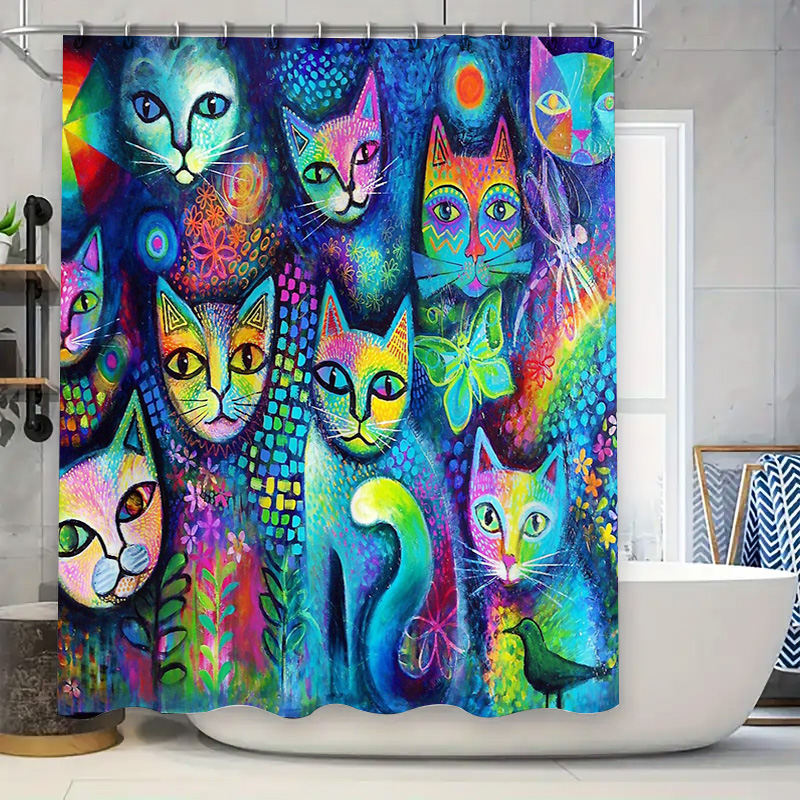 Cat Shower Curtain Artistic An - Home Decor Bathroom Ideas avaliação e preço
