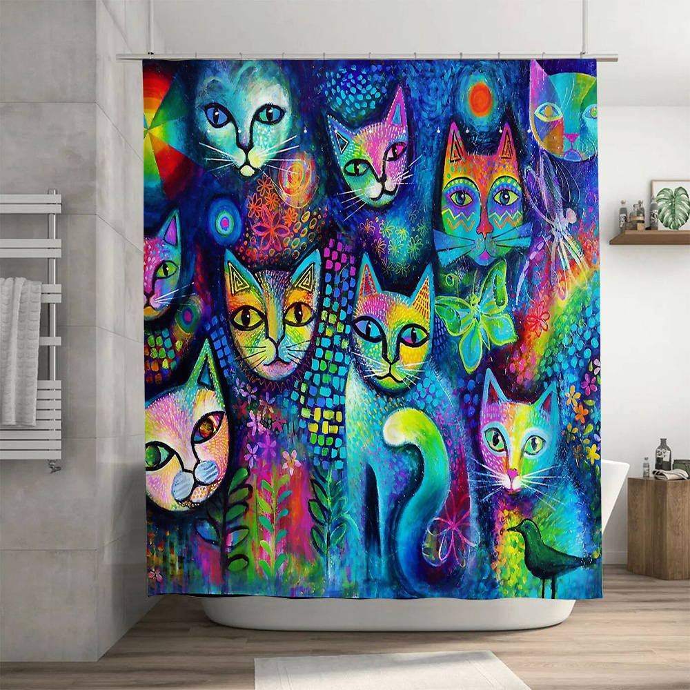 Cat Shower Curtain Artistic An - Home Decor Bathroom Ideas avaliação e preço