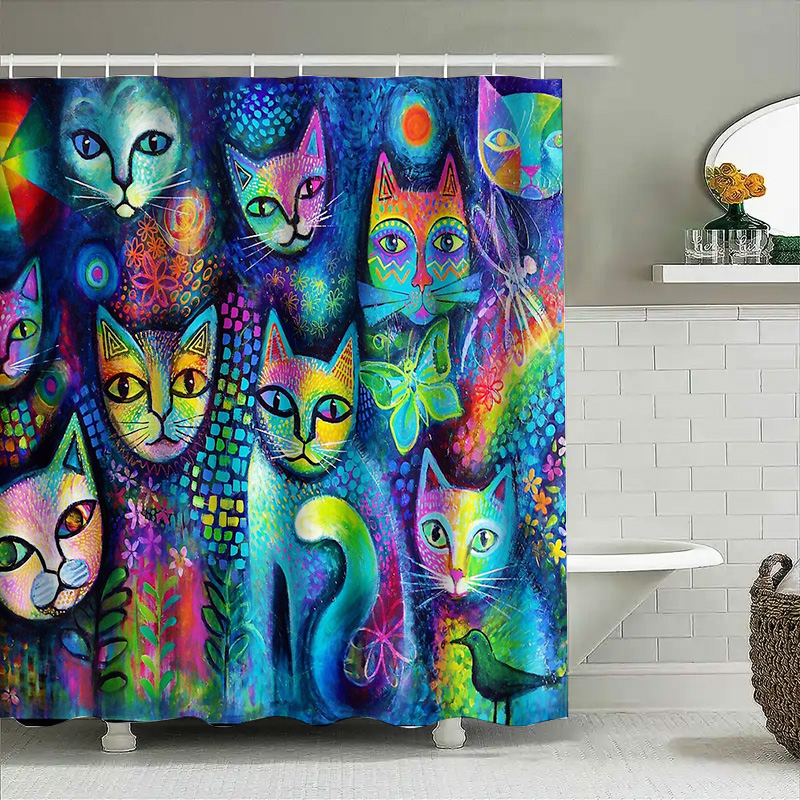 Cat Shower Curtain Artistic An - Home Decor Bathroom Ideas avaliação e preço