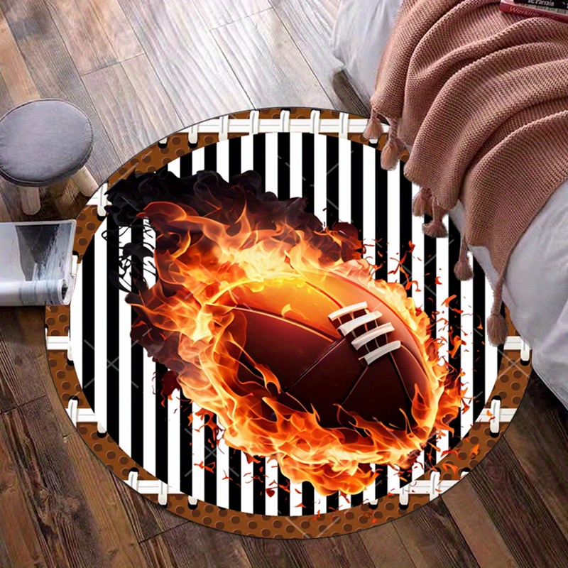 Flaming Football Round Rug for - Home Decor Bathroom Ideas avaliação e preço