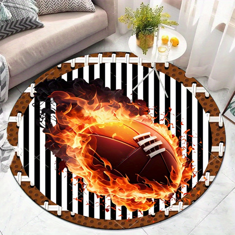 Flaming Football Round Rug for - Home Decor Bathroom Ideas avaliação e preço