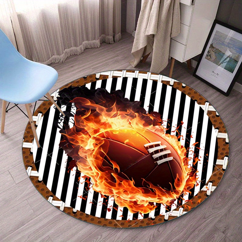 Flaming Football Round Rug for - Home Decor Bathroom Ideas avaliação e preço