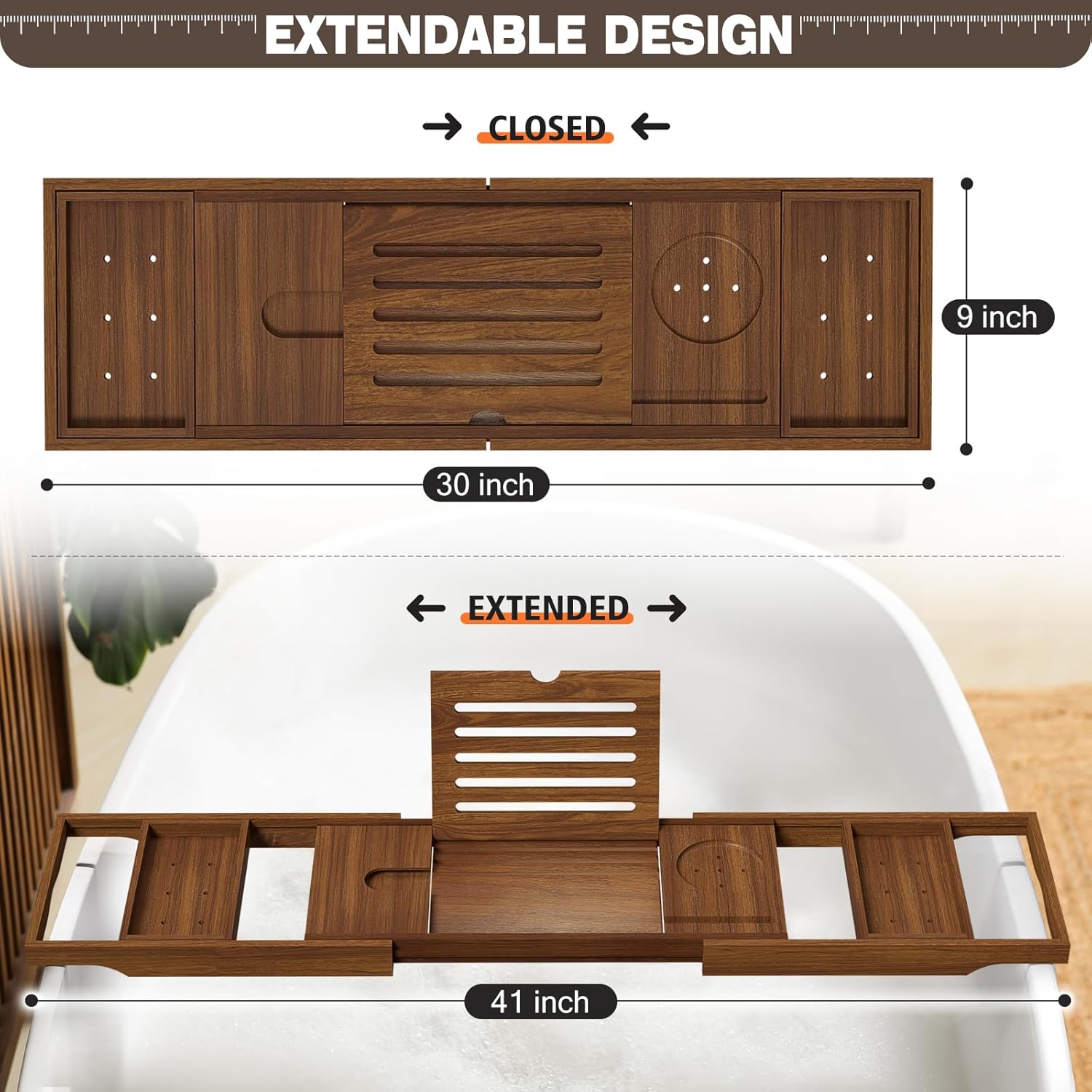 Teak Bathtub Caddy, Expandable - Bath Caddy Tray avaliação e preço