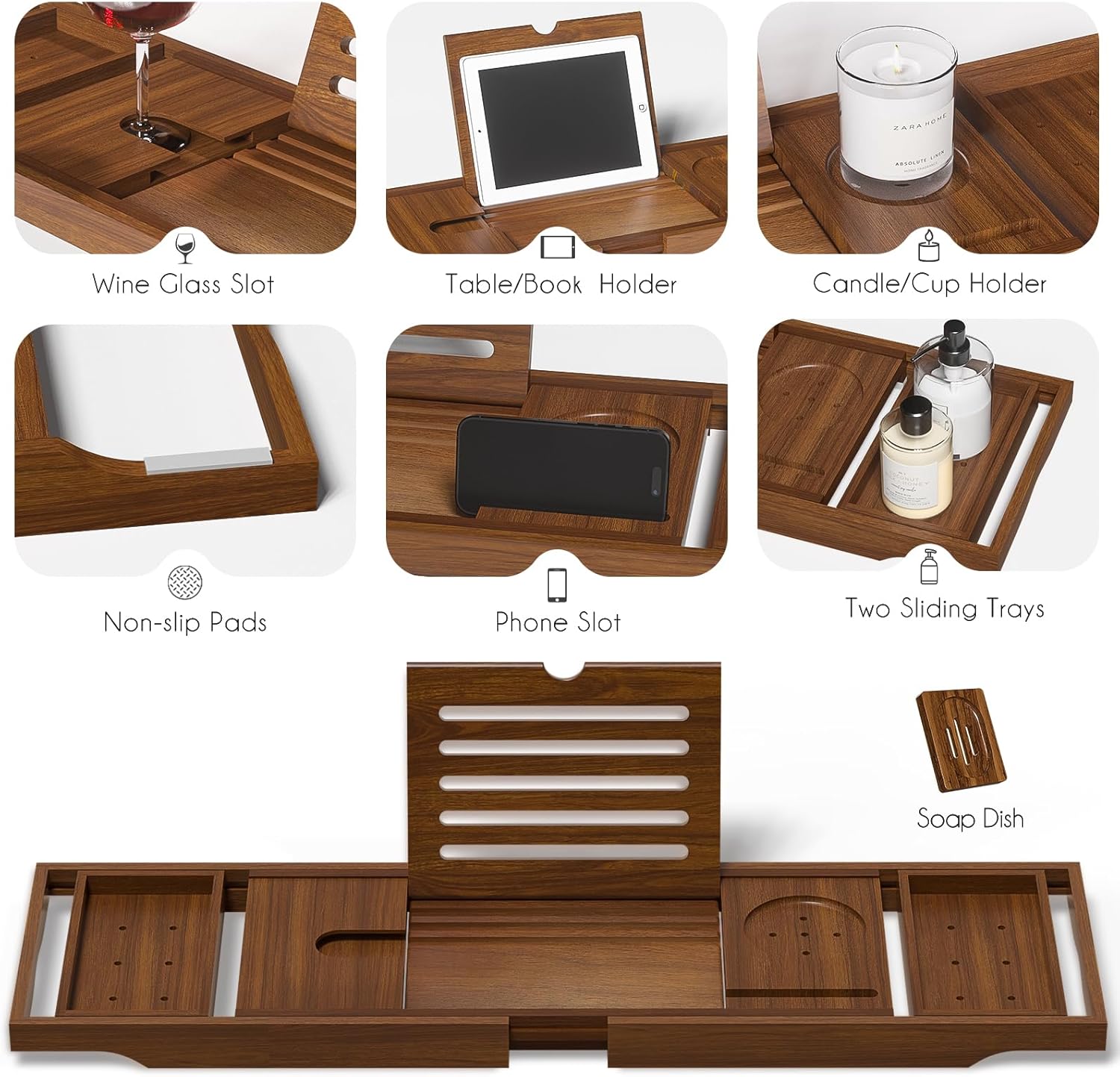 Teak Bathtub Caddy, Expandable - Bath Caddy Tray avaliação e preço