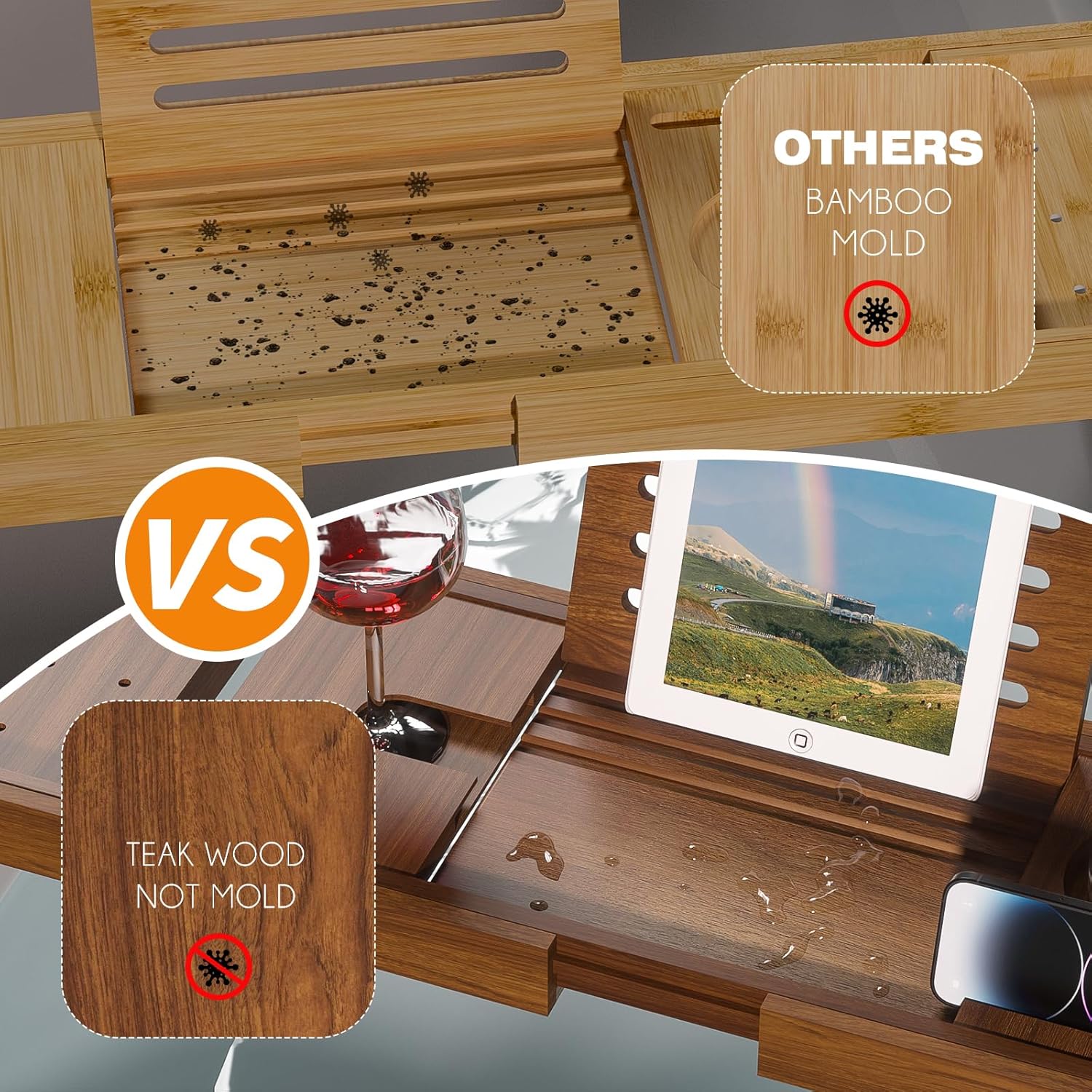 Teak Bathtub Caddy, Expandable - Bath Caddy Tray avaliação e preço