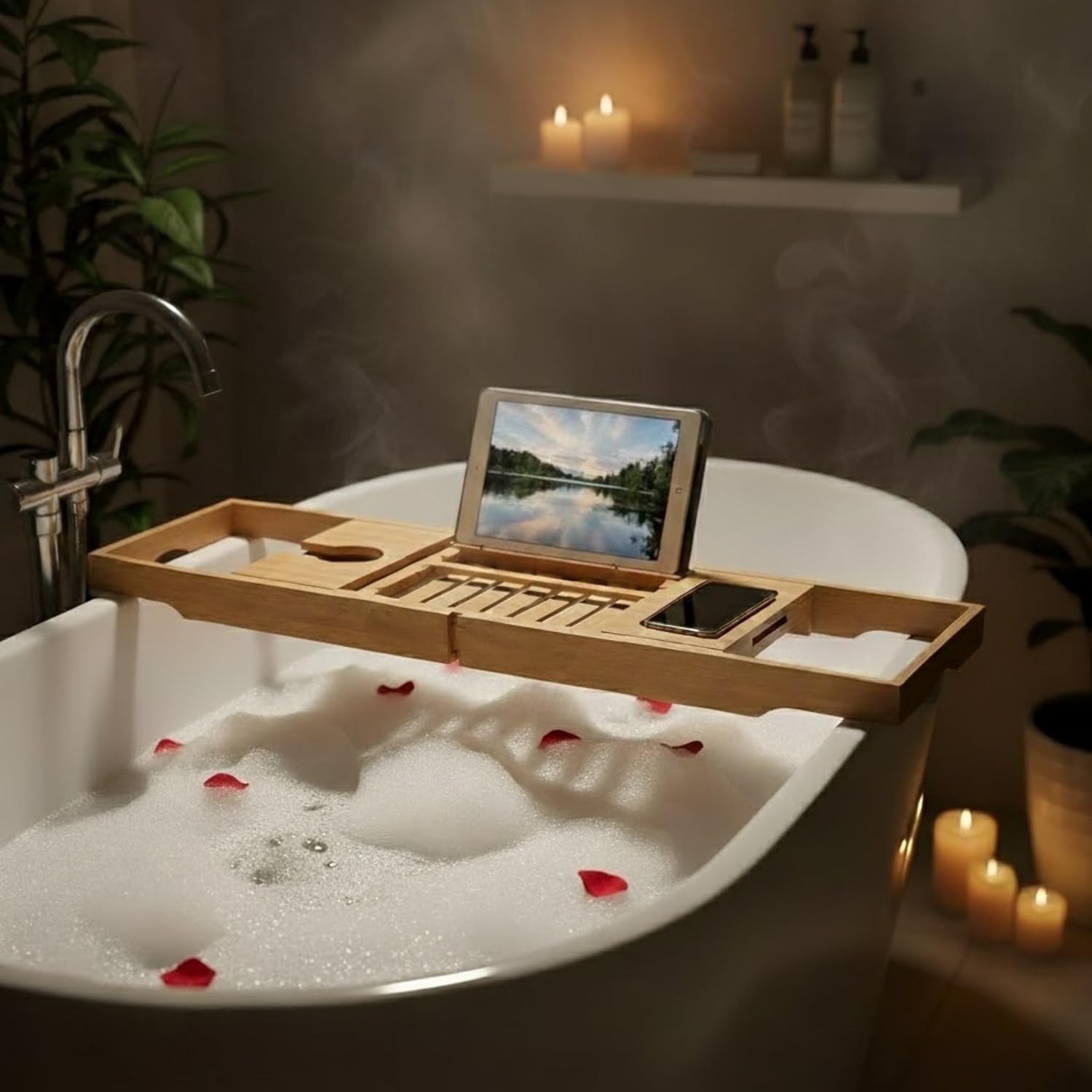 Bamboo Bathtub Tray - Wood Bat - Bath Caddy Tray avaliação e preço