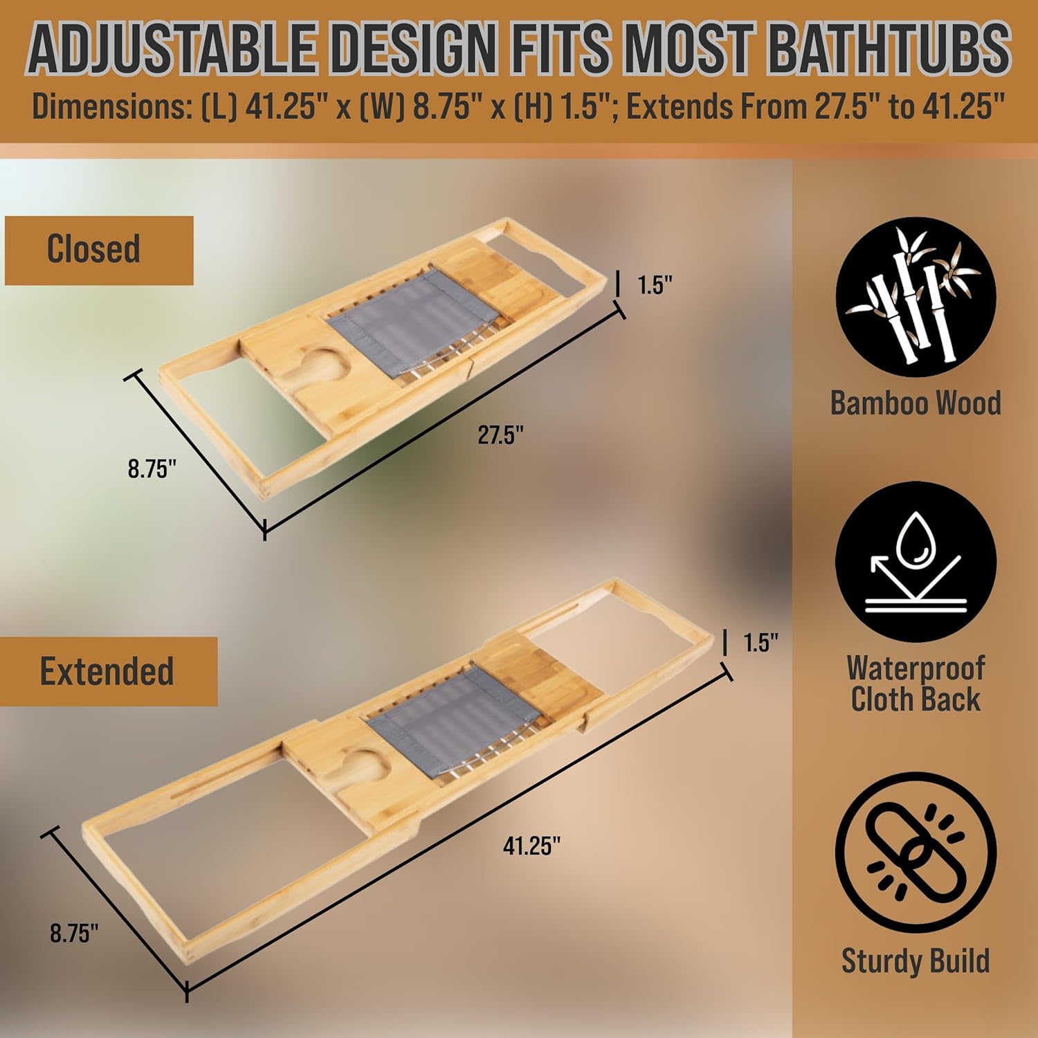Bamboo Bathtub Tray - Wood Bat - Bath Caddy Tray avaliação e preço