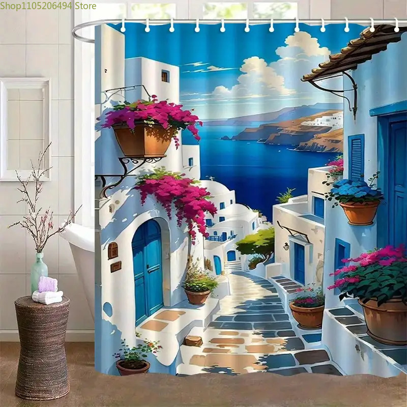 Santorini Greek Island Shower  - Home Decor Bathroom Ideas avaliação e preço