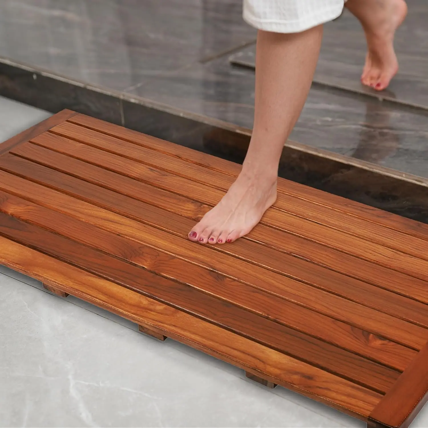 Teak Bath Mat, Shower Mat Wood - Home Bathroom Floor Mats avaliação e preço
