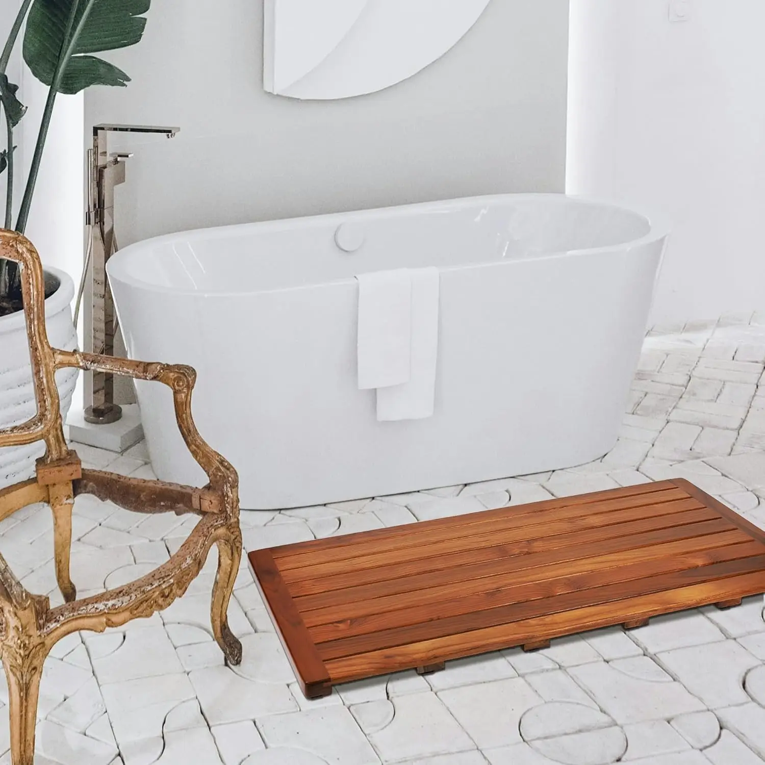 Teak Bath Mat, Shower Mat Wood - Home Bathroom Floor Mats avaliação e preço